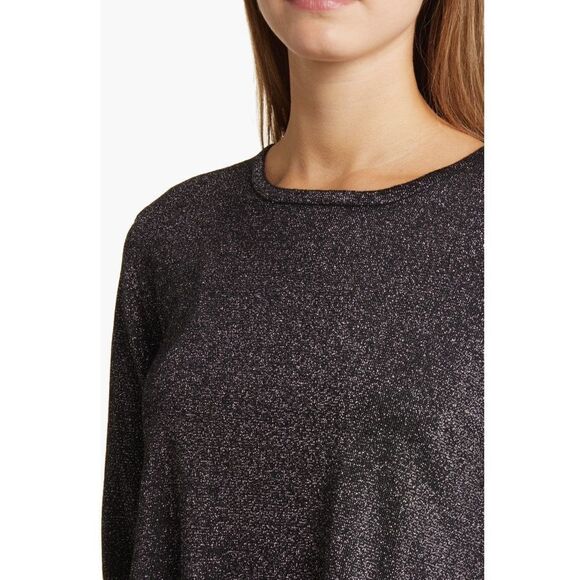 Sam Edelman Satin Slipdress Metallic Sparkle Boat Neck Sweater, Black, 12, NWT - Picture 5 of 7